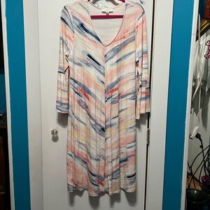 New Directions Orange and Blue Long Sleeve V-Neck Sundress